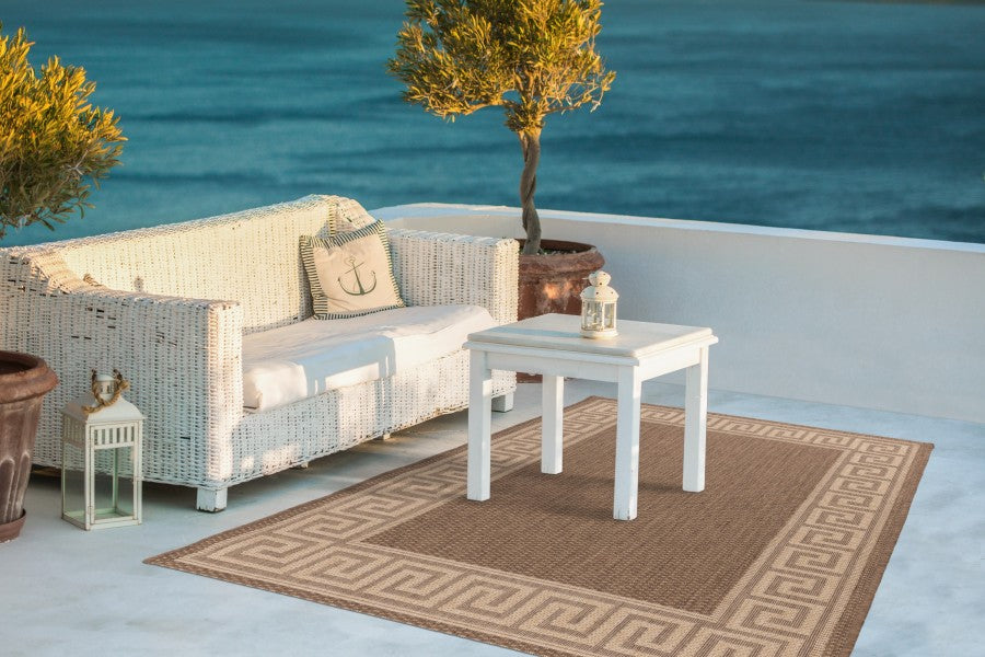 brown greek key outdoor rug