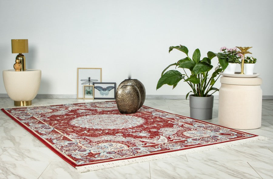 red persian rug in living room