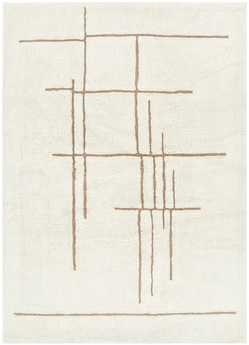 Highlands Abstract Beige Lines Washable Wool Rug - Adore Rugs & Flooring