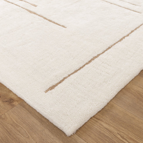 Highlands Abstract Beige Lines Washable Wool Rug - Adore Rugs & Flooring