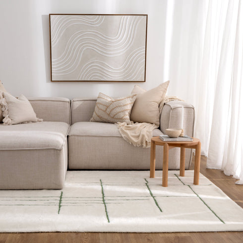 Highlands Abstract Olive Lines Washable Wool Rug - Adore Rugs & Flooring