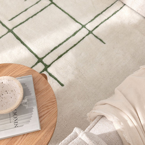 Highlands Abstract Olive Lines Washable Wool Rug - Adore Rugs & Flooring