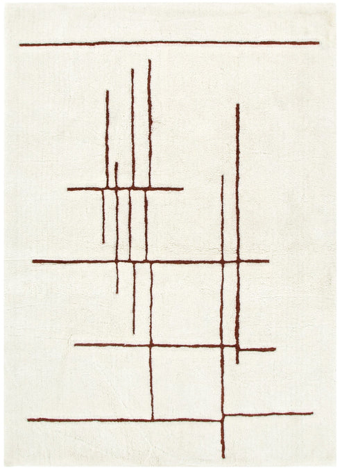Highlands Abstract Terracotta Lines Washable Wool Rug - Adore Rugs & Flooring