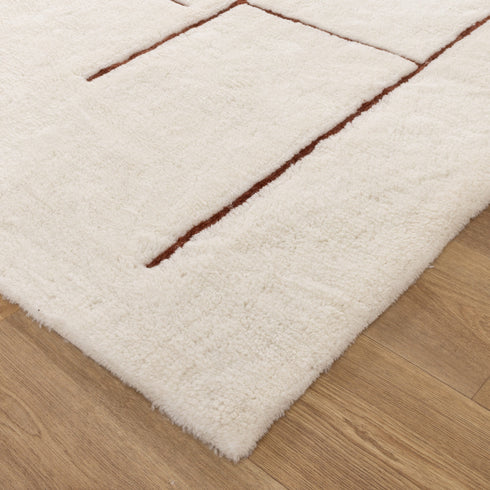 Highlands Abstract Terracotta Lines Washable Wool Rug - Adore Rugs & Flooring