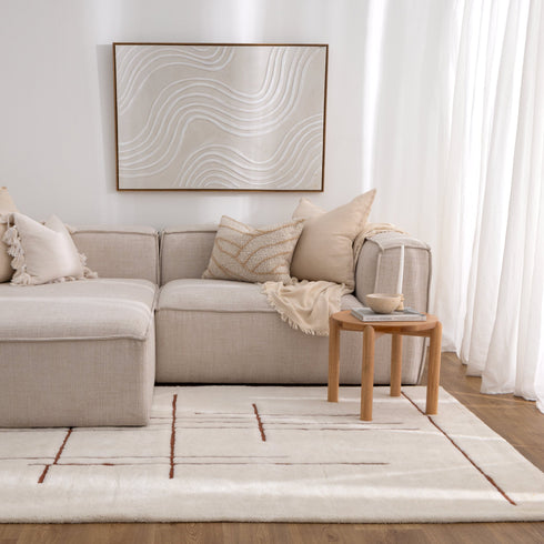 Highlands Abstract Terracotta Lines Washable Wool Rug - Adore Rugs & Flooring