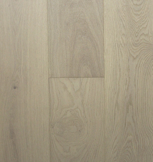 Swish Oak Natura Ambient Sand engineered oak flooring swatch showing a cool pale grey-beige greige with a faint pink-taupe cast