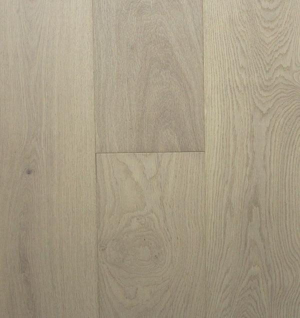 Swish Oak Natura Ambient Sand engineered oak flooring swatch showing a cool pale grey-beige greige with a faint pink-taupe cast