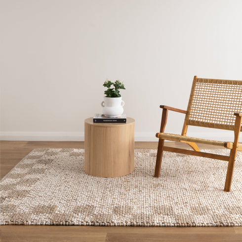 Eco Weave Checkered Border Cream Beige Wool and Jute Rug - Adore Rugs & Flooring