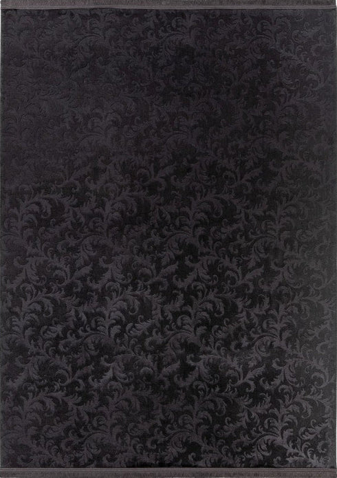 Damla 211 Graphite - Dark Grey Floral Washable Rug, full view