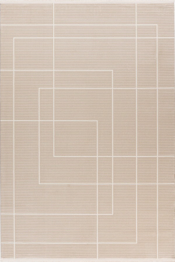 Elif 401 Beige - Modern Geometric Rug, full view