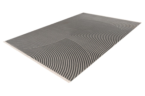 Stylish grey rug showcasing a series of concentric circles and curved lines, perfect for enhancing modern home decor