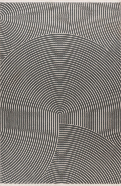 Elif 402 Grey - Grey Curve Textured Rug, full view
