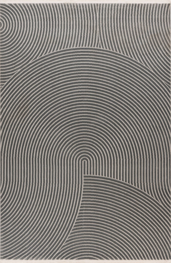 Elif 402 Grey - Grey Curve Textured Rug, full view