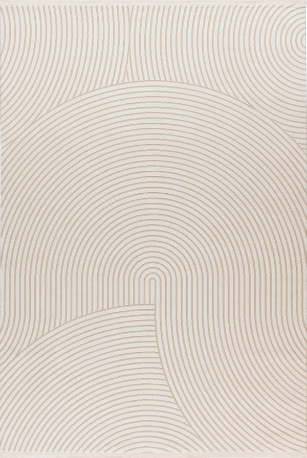 Elif 402 Ivory - Cream Contemporary Rug with Curved Lines, full view