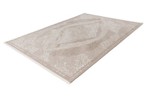 Classic beige rug with decorative motifs and soft neutral hues for timeless interiors