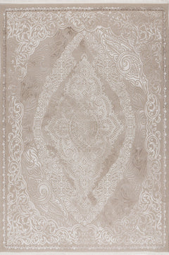 Elif 404 - Beige Medallion Rug with Ornate Floral Pattern