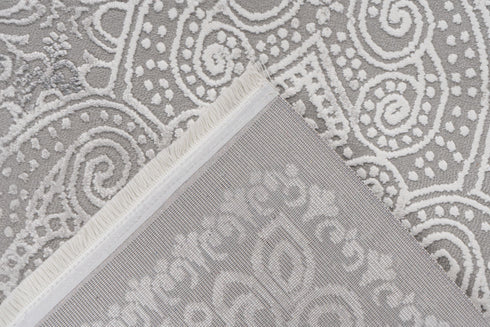 Sophisticated gray rug with central medallion and refined ornamental patterning