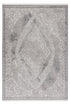Gray and white rug with central medallion and intricate paisley floral pattern