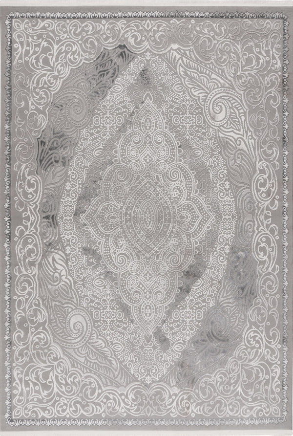 Elif 404 Silver - Transitional Grey Rug, full view