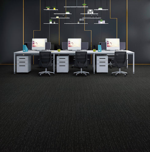 Office floor of near black carpet tiles