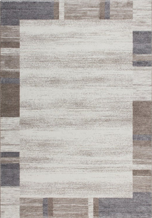 Feeling 500 Beige Silver Plain Border Thick Rug, full view