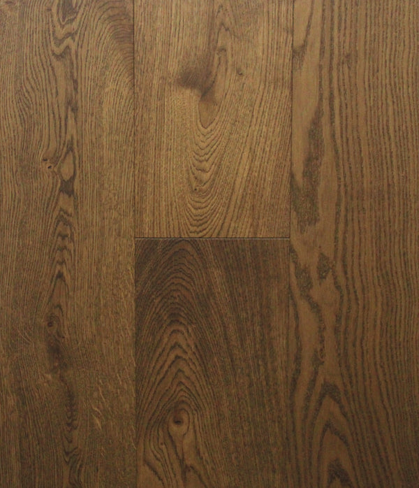 Swish Oak Natura Fiano Brown engineered oak flooring swatch showing rich warm chocolate tobacco brown with golden red highlights in the grain