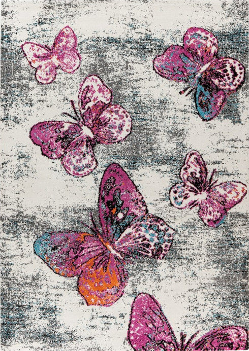 Freestyle 408 Pink Butterfly Rug, full view