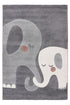 Kids rug with two elephants and intertwined trunks on a grey background