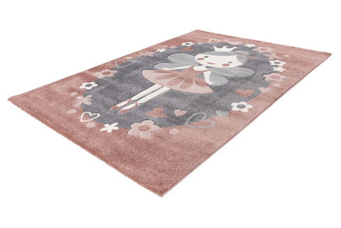 Happy 304 Multi - Whimsical Fairy High Pile Kids Rug in Pink and Grey