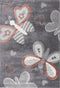 Happy 306 Multi - Whimsical Butterfly & Heart High Pile Kids Rug in Grey, full view