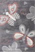 Happy 306 Multi - Whimsical Butterfly & Heart High Pile Kids Rug in Grey, full view