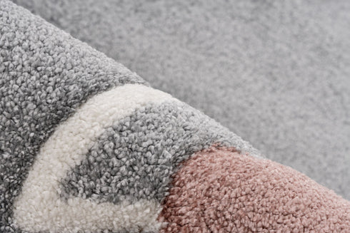 Happy 307 Multi - Kids Rug with Floral Border and Grey Center