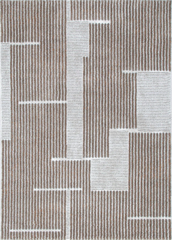 Indulgence Geo Lines Beige Grey Rug - INDU002, full view