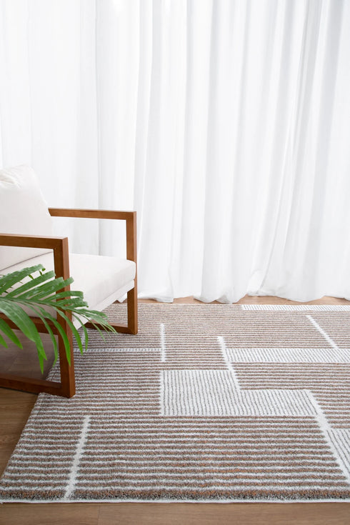 Indulgence Geo Lines Beige Grey Rug - INDU002