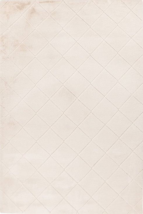 Impulse 600 Ivory Very Soft Fluffy Diamond Rug, full view