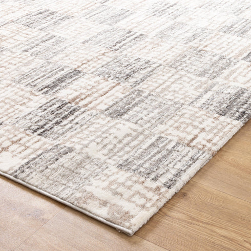 Jade Distressed Checkers Grey Beige Rug - JADE004 - Adore Rugs & Flooring