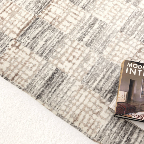 Jade Distressed Checkers Grey Beige Rug - JADE004 - Adore Rugs & Flooring
