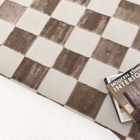 Jade Checkers Cream Brown Rug - JADE007 - Adore Rugs & Flooring