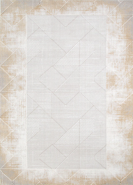 IN STORE ONLY - Lazer 01 - Beige Gold Geometric Rug, full view