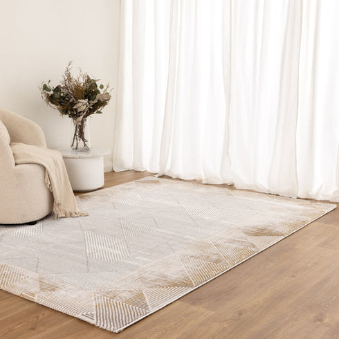 IN STORE ONLY - Lazer 01 - Beige Gold Geometric Rug
