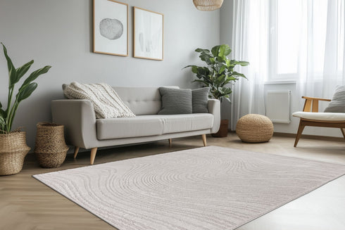 Light grey high pile rug with wavy abstract design