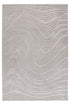 Light grey area rug with textured wavy concentric lines, inspired by natural patterns like sand dunes and topographic maps