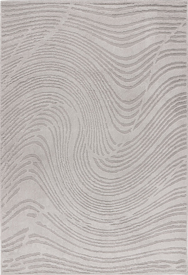 Lotus 302 - Light Grey Rug with Wavy Line Design, full view