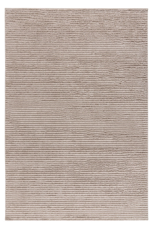Beige area rug with soft horizontal stripe texture