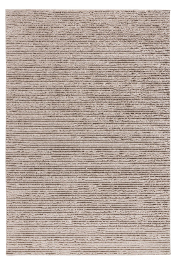 Beige area rug with soft horizontal stripe texture