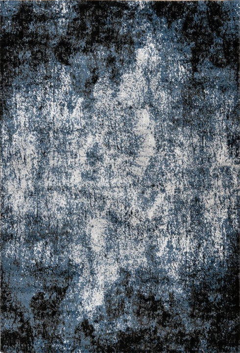 Louvre 502 Blue Black and White Abstract Rug, full view