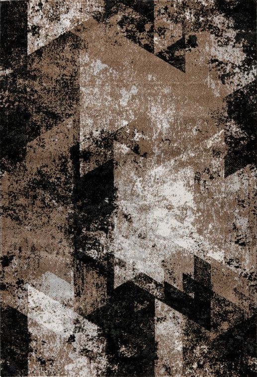 Louvre 504 beige and black modern abstract rug, full view
