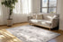 Modern area rug featuring layered brushstroke design in neutral tones