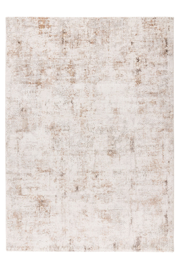 Distressed area rug with vintage beige and brown pattern