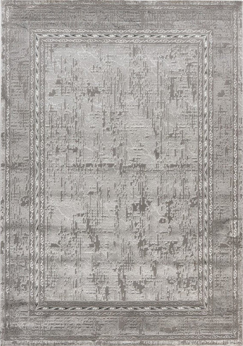 Marmaris 404 Grey Rug with Silver Border, full view